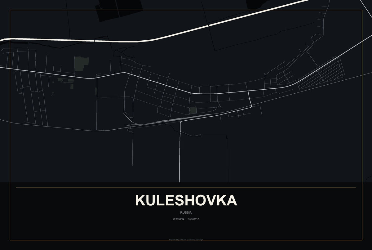 Kuleshovka, Russia City Map Aluminum Sign in Metropolitan Noir style