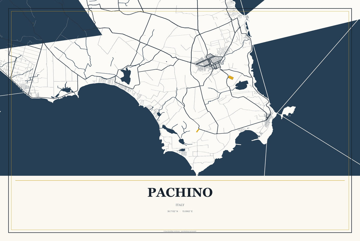 Pachino, Italy City Map Aluminum Sign in Citrine Modern style