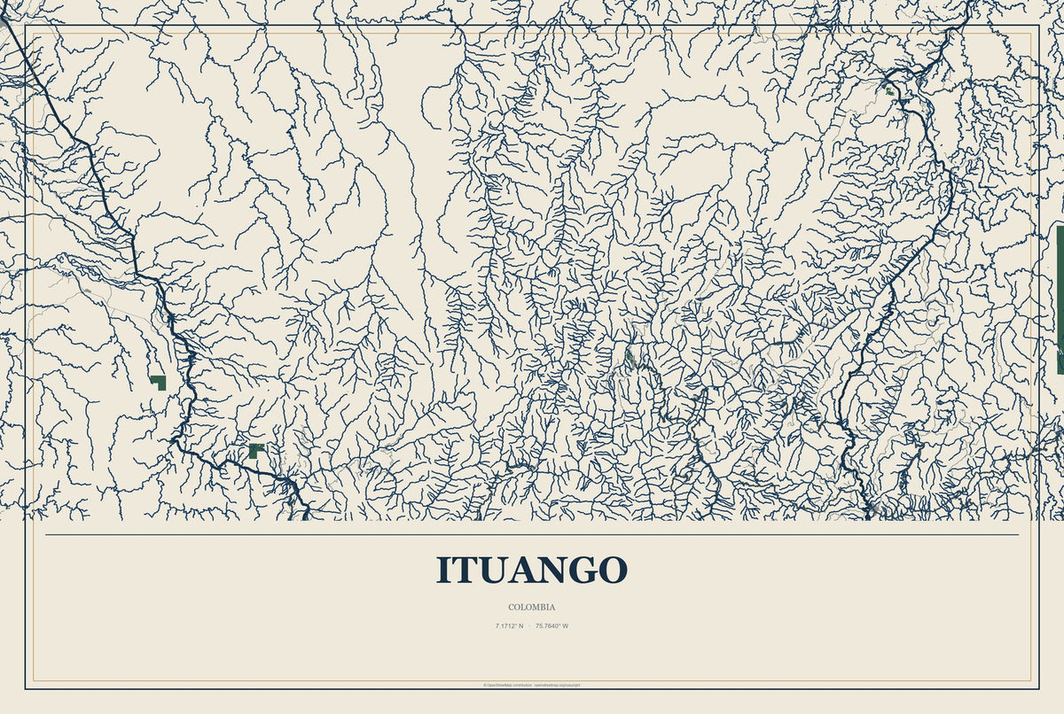 Ituango, Colombia City Map Aluminum Sign in Coastal Cutout style