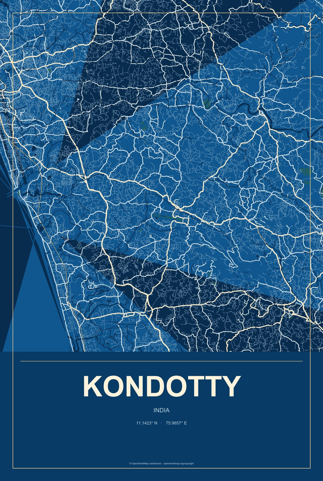 Kondotty, India City Map Aluminum Sign in Harbor Cobalt style