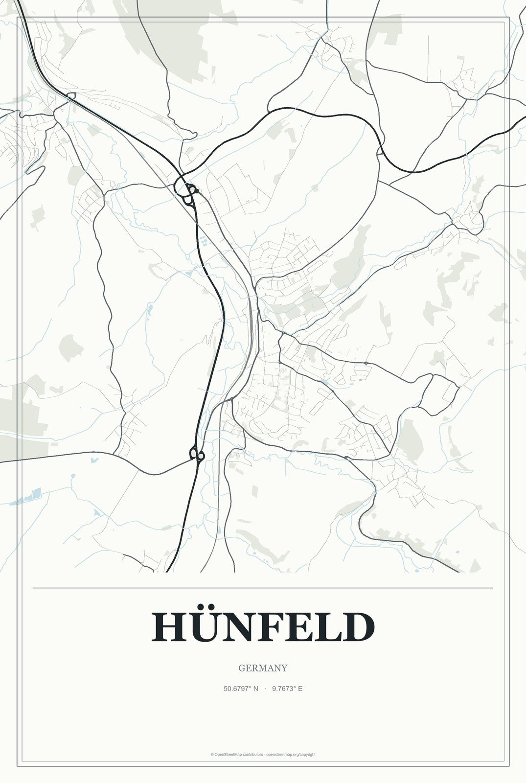 Hünfeld, Germany City Map Aluminum Sign in Gallery Air style