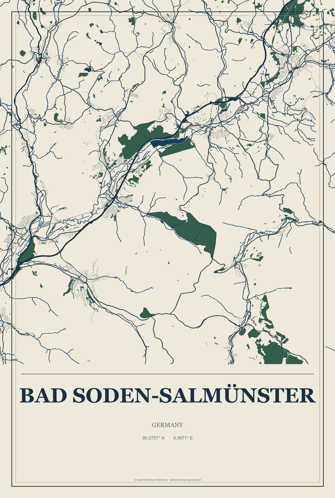 Bad Soden-Salmünster, Germany City Map Aluminum Sign in Coastal Cutout style