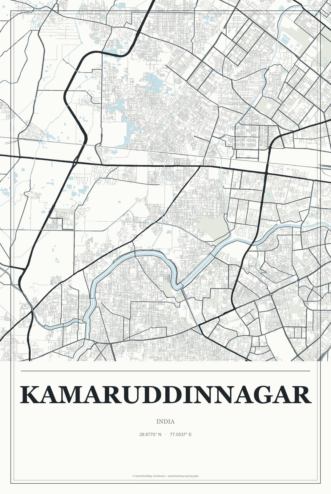 Kamaruddinnagar, India City Map Aluminum Sign in Gallery Air style