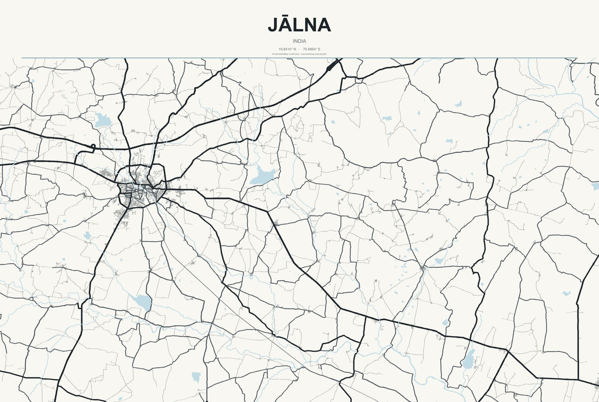 Jālna, India City Map Aluminum Sign in Headline Atlas style