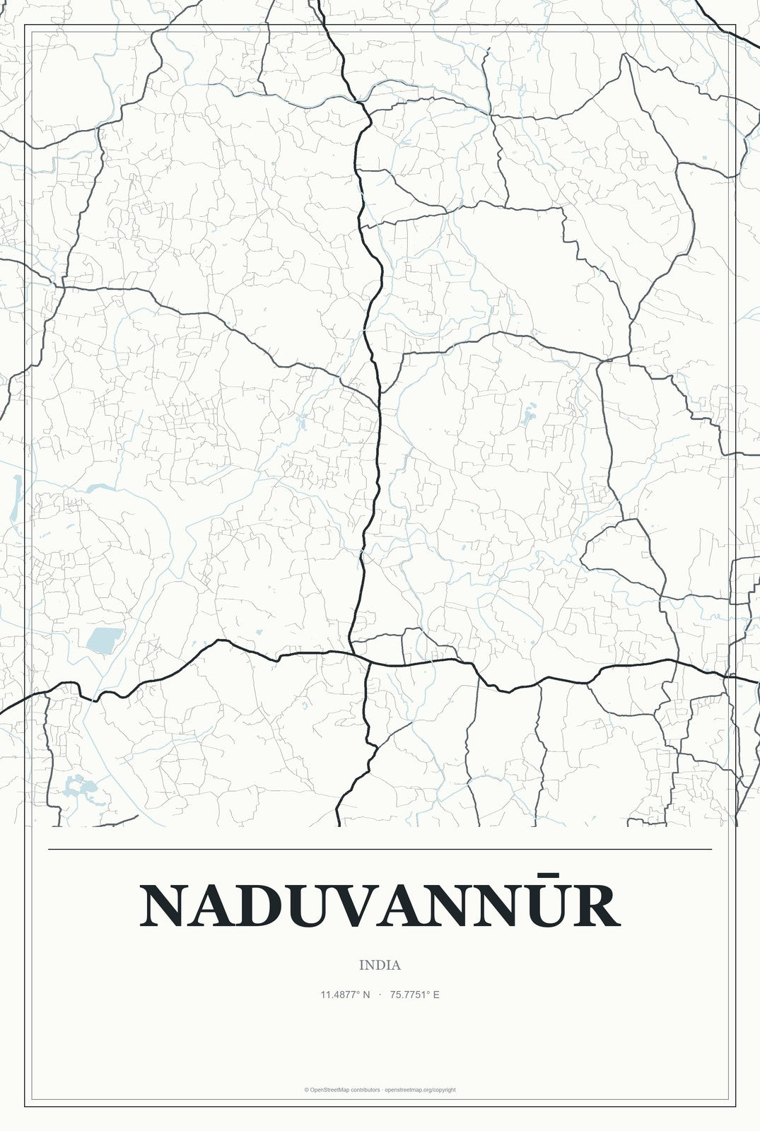 Naduvannūr, India City Map Aluminum Sign in Gallery Air style