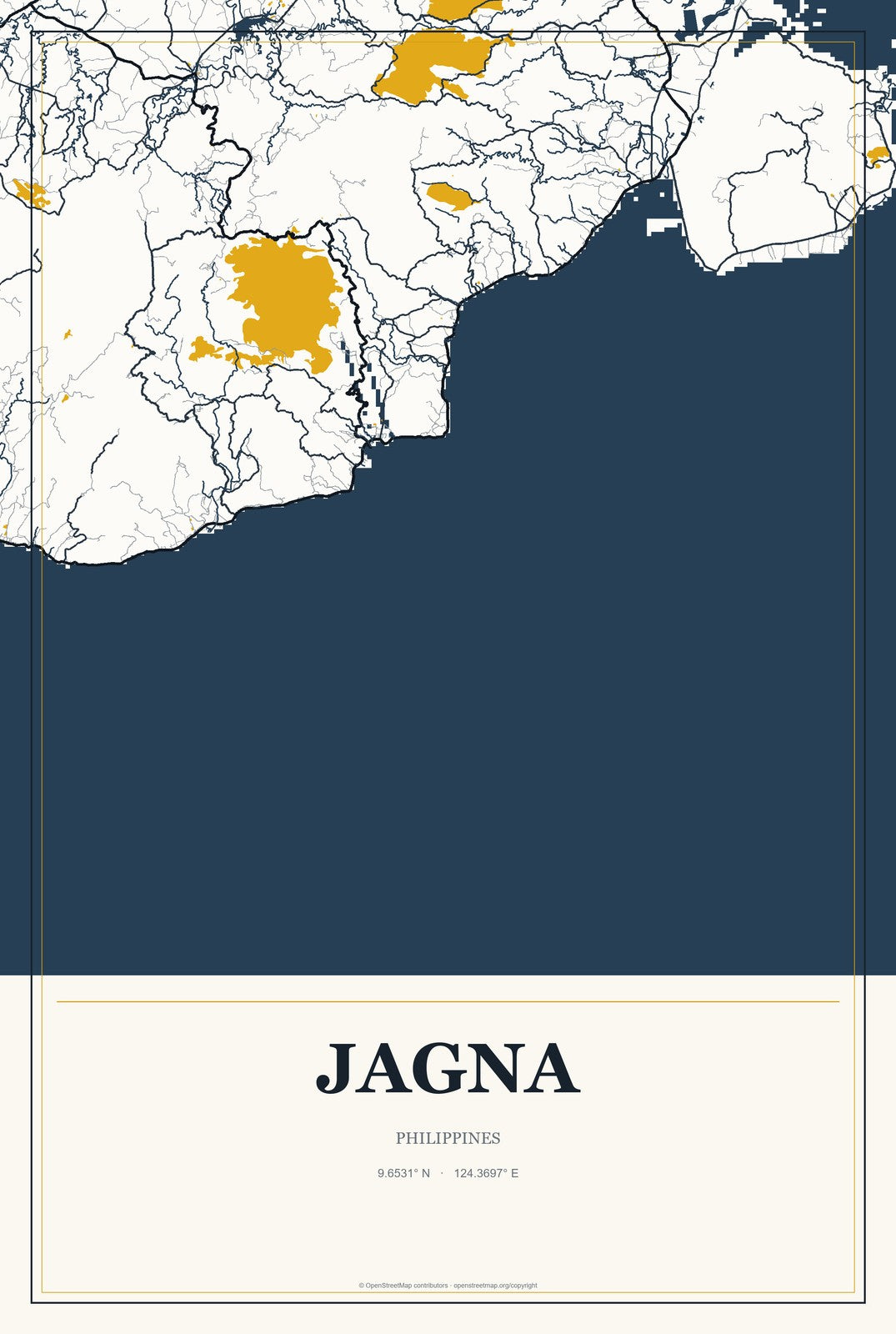 Jagna, Philippines City Map Aluminum Sign in Citrine Modern style