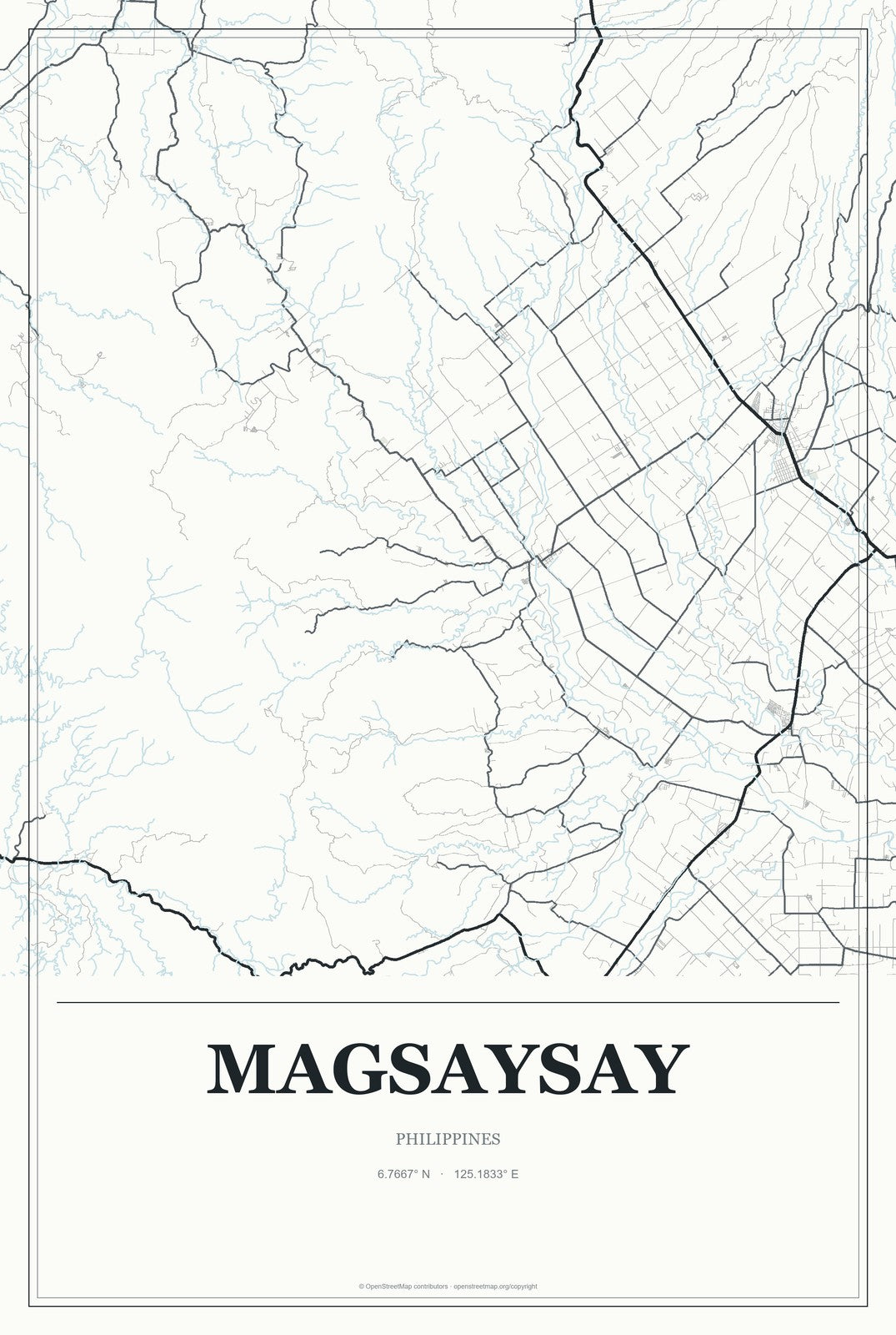Magsaysay, Davao Region, Philippines City Map Aluminum Sign in Gallery Air style