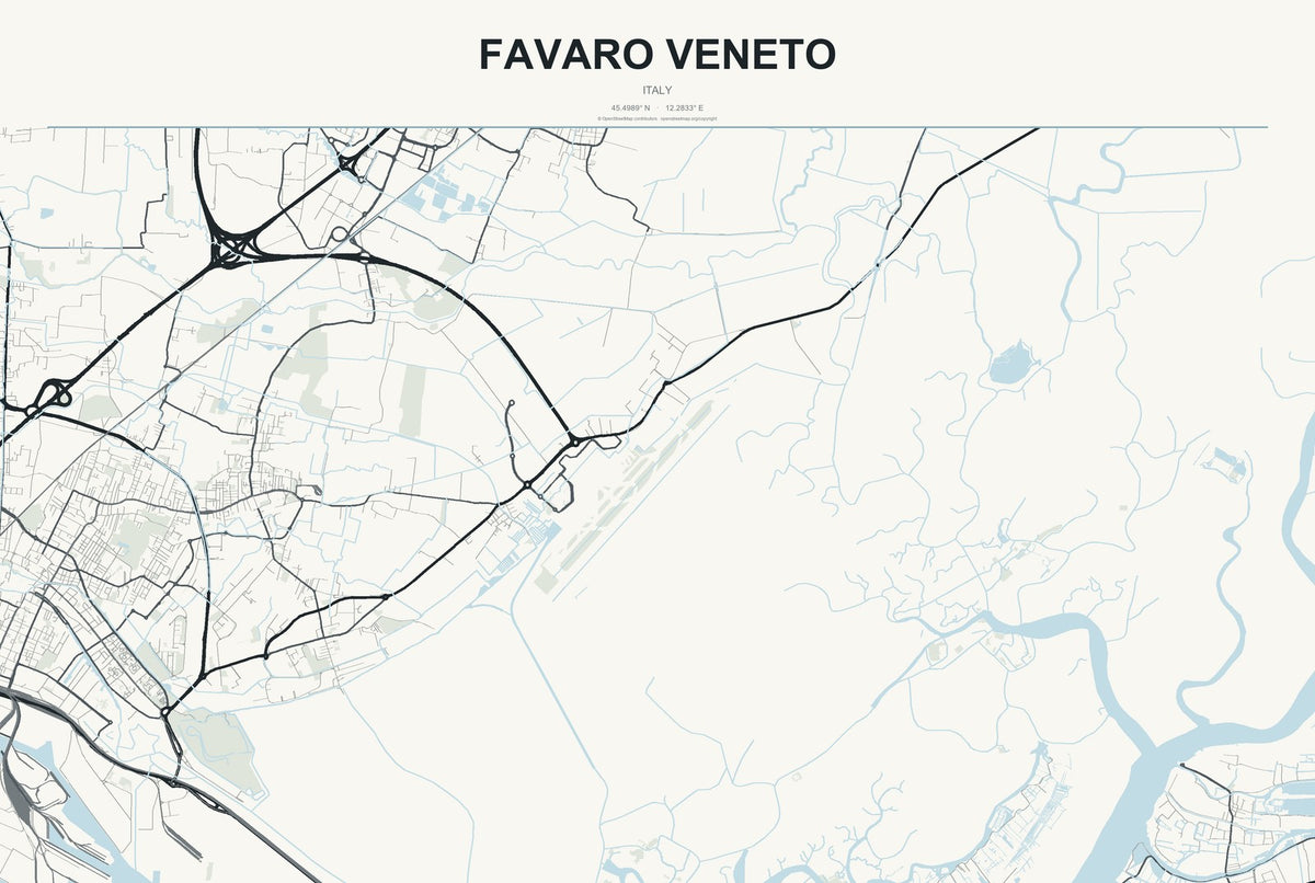 Favaro Veneto, Italy City Map Aluminum Sign in Headline Atlas style