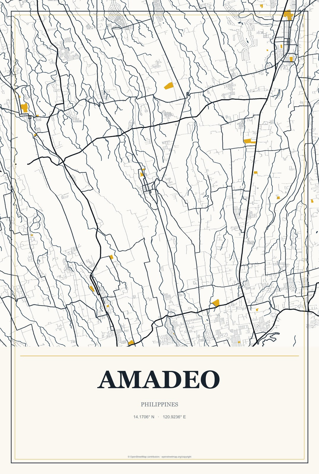 Amadeo, Philippines City Map Aluminum Sign in Citrine Modern style
