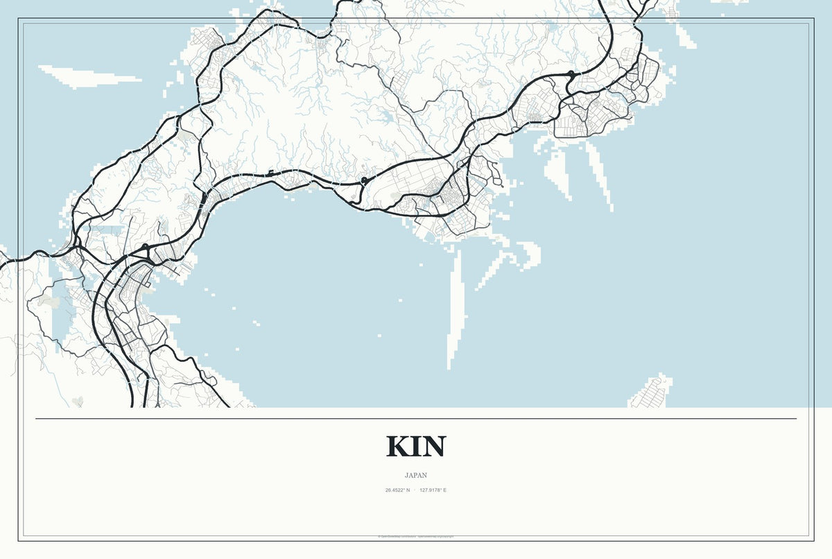 Kin, Japan City Map Aluminum Sign in Gallery Air style