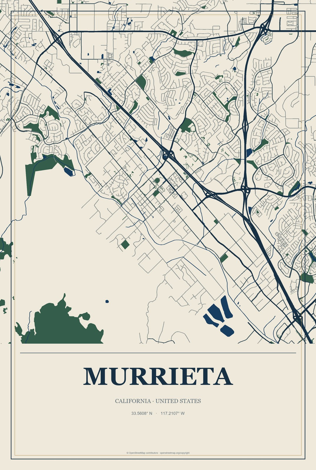 Murrieta, California City Map Aluminum Sign in Coastal Cutout style