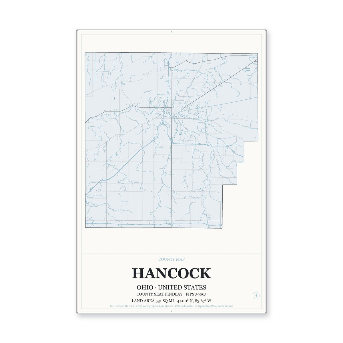 Hancock County, Ohio Map Aluminum Sign in Gallery Air style