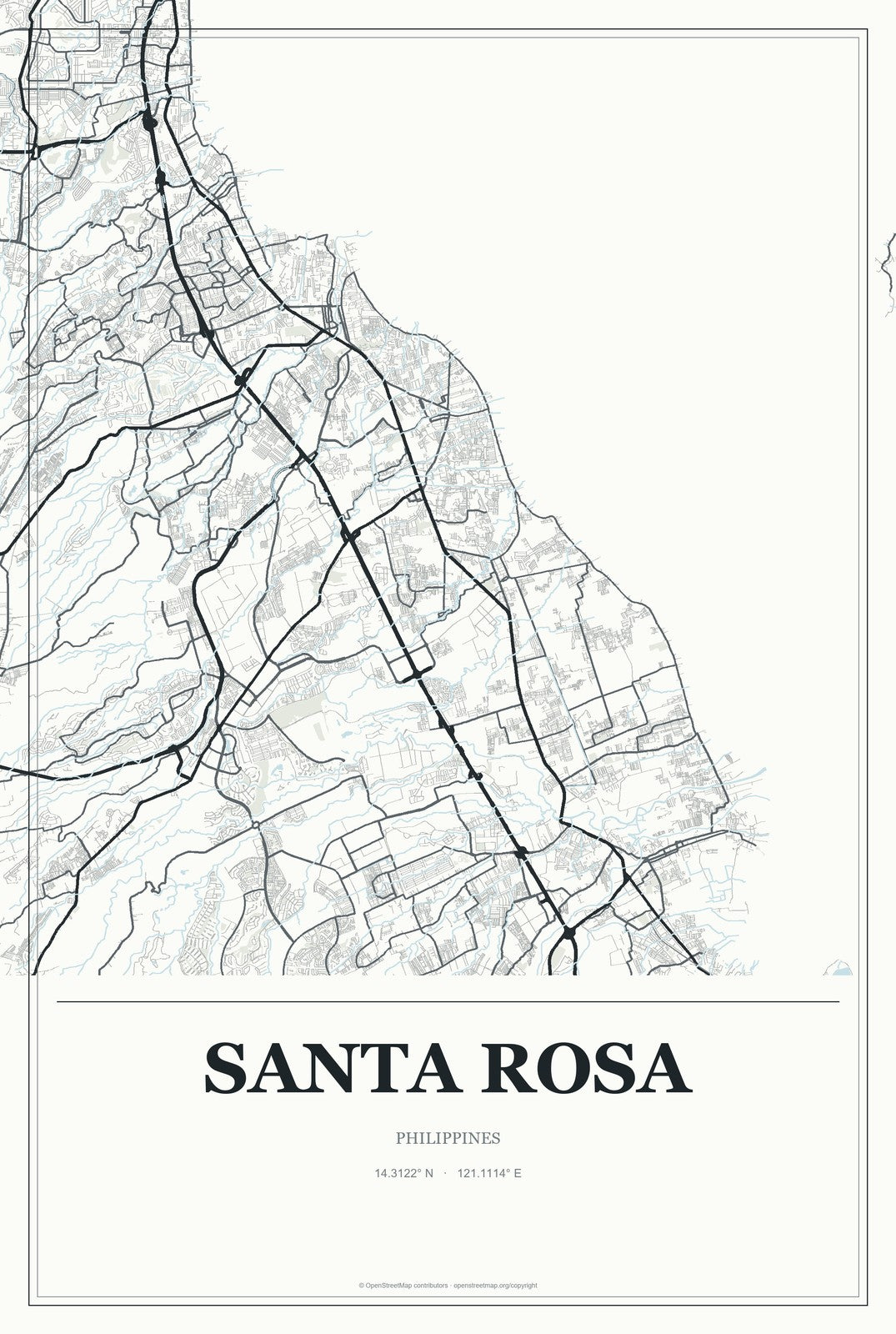 Santa Rosa, Central Luzon, Philippines City Map Aluminum Sign in Gallery Air style