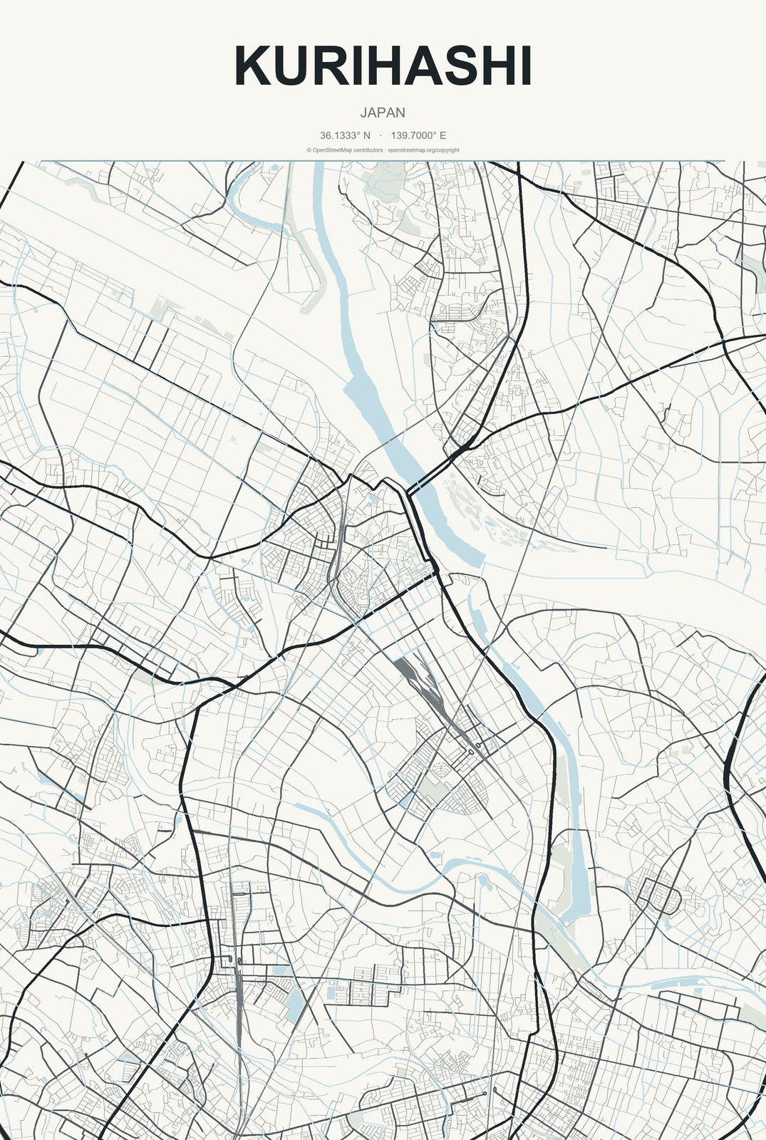 Kurihashi, Japan City Map Aluminum Sign in Headline Atlas style