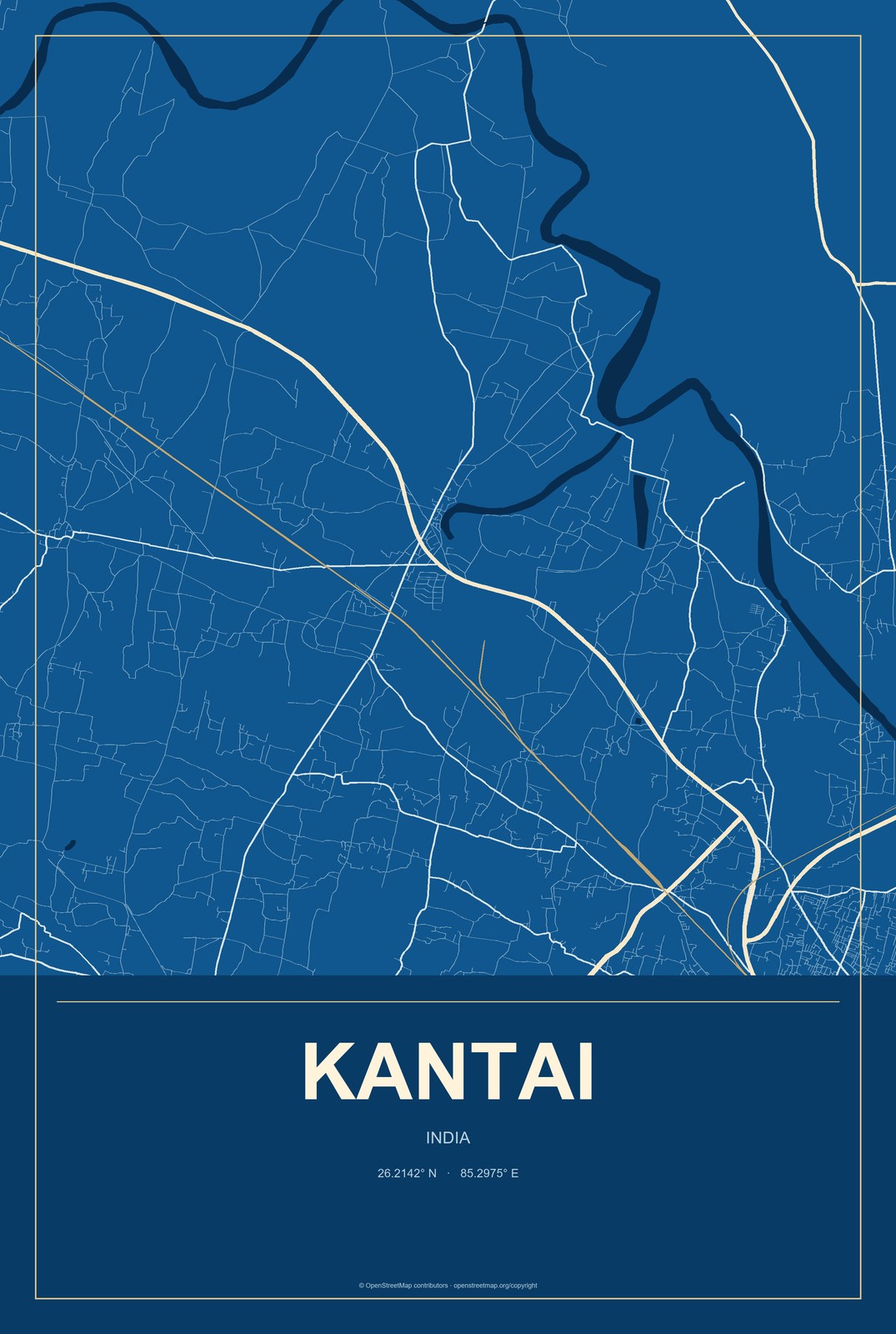 Kantai, India City Map Aluminum Sign in Harbor Cobalt style