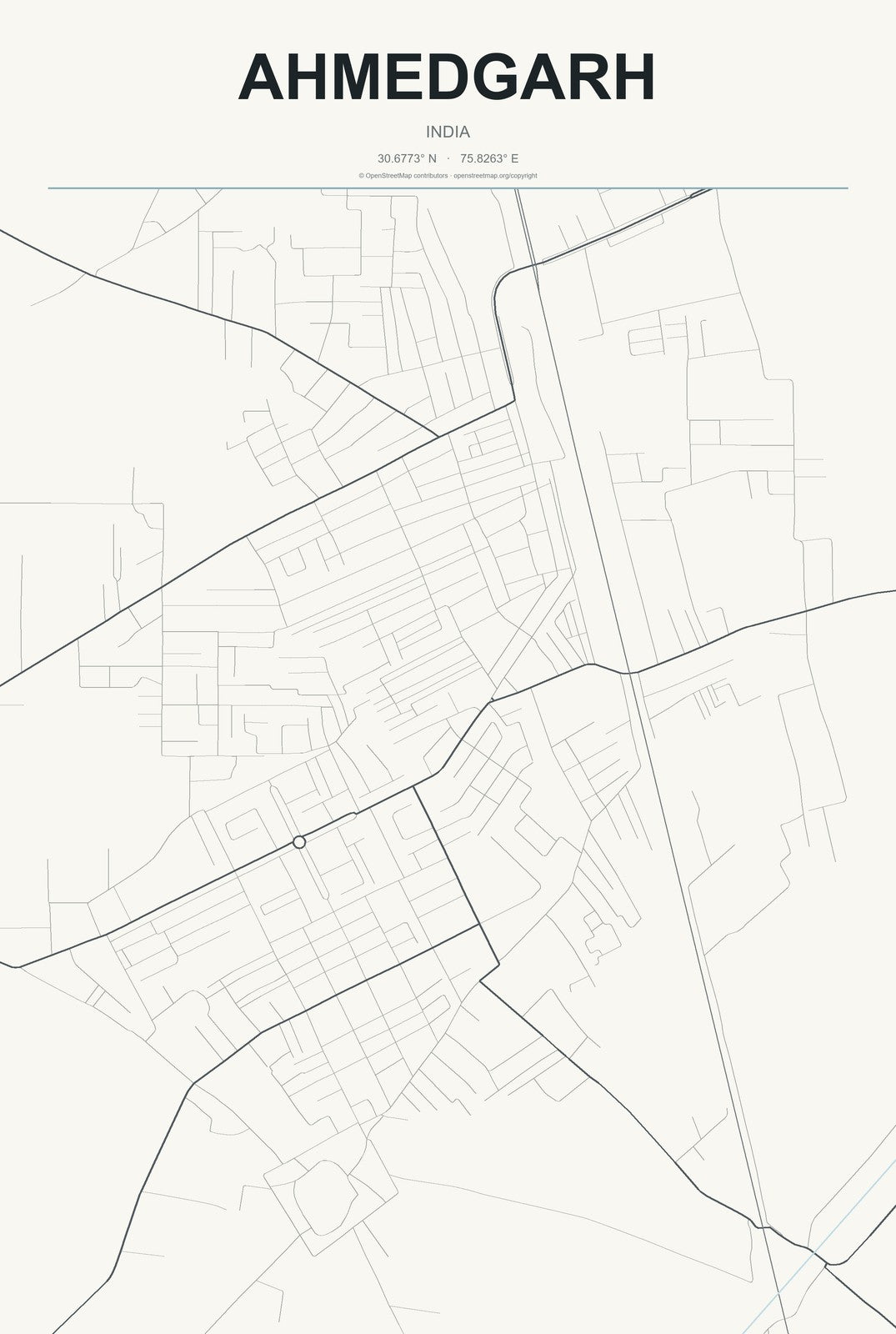 Ahmedgarh, India City Map Aluminum Sign in Headline Atlas style