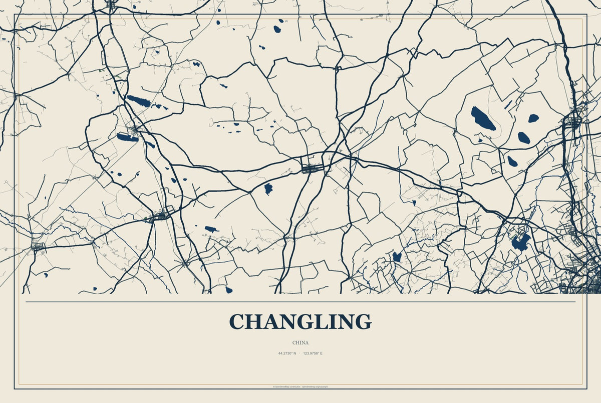 Changling, Jilin, China City Map Aluminum Sign in Coastal Cutout style