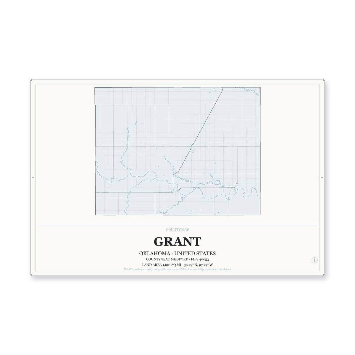 Grant County, Oklahoma Map Aluminum Sign in Gallery Air style