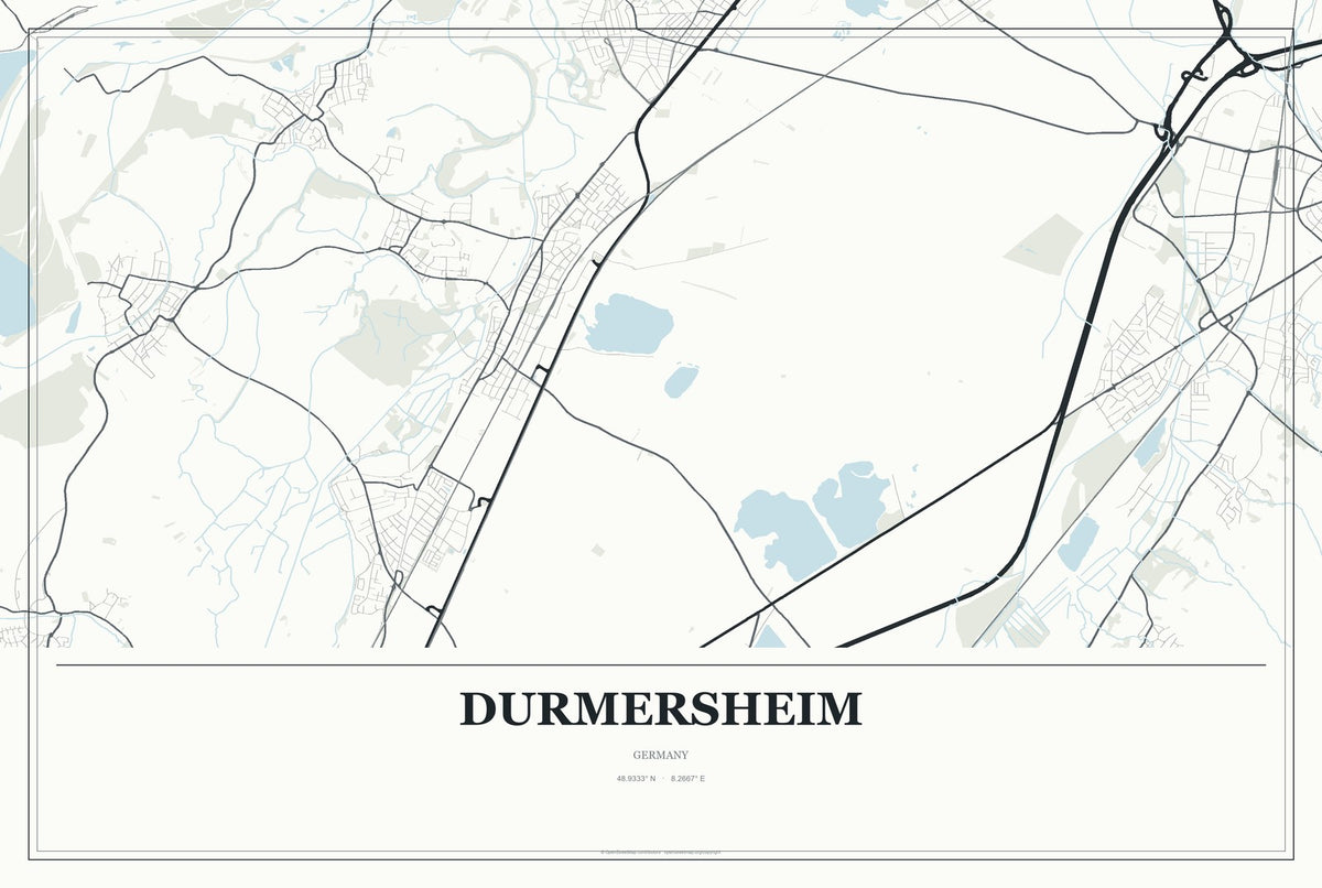 Durmersheim, Germany City Map Aluminum Sign in Gallery Air style