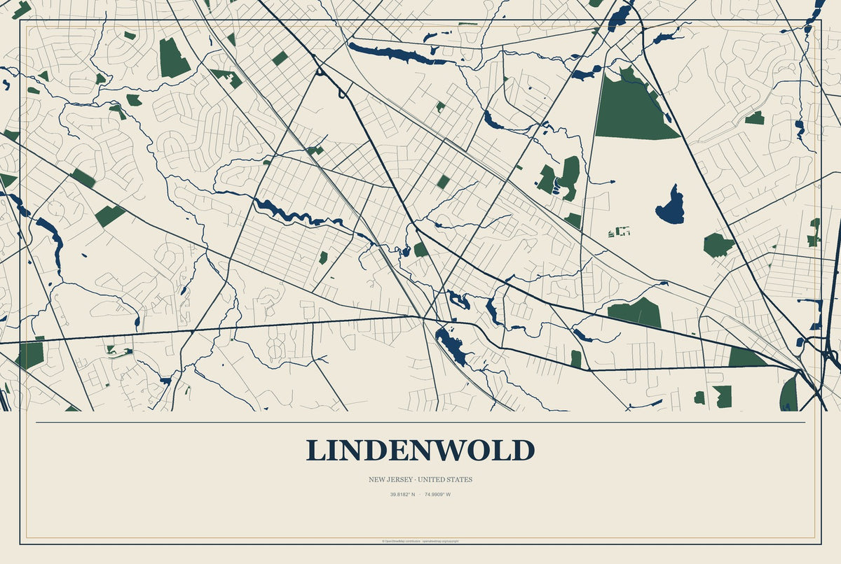 Lindenwold, New Jersey City Map Aluminum Sign in Coastal Cutout style