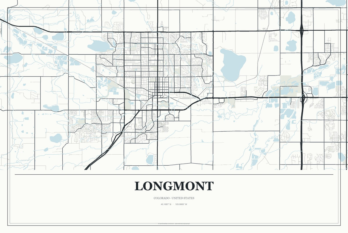 Longmont, Colorado City Map Aluminum Sign in Gallery Air style