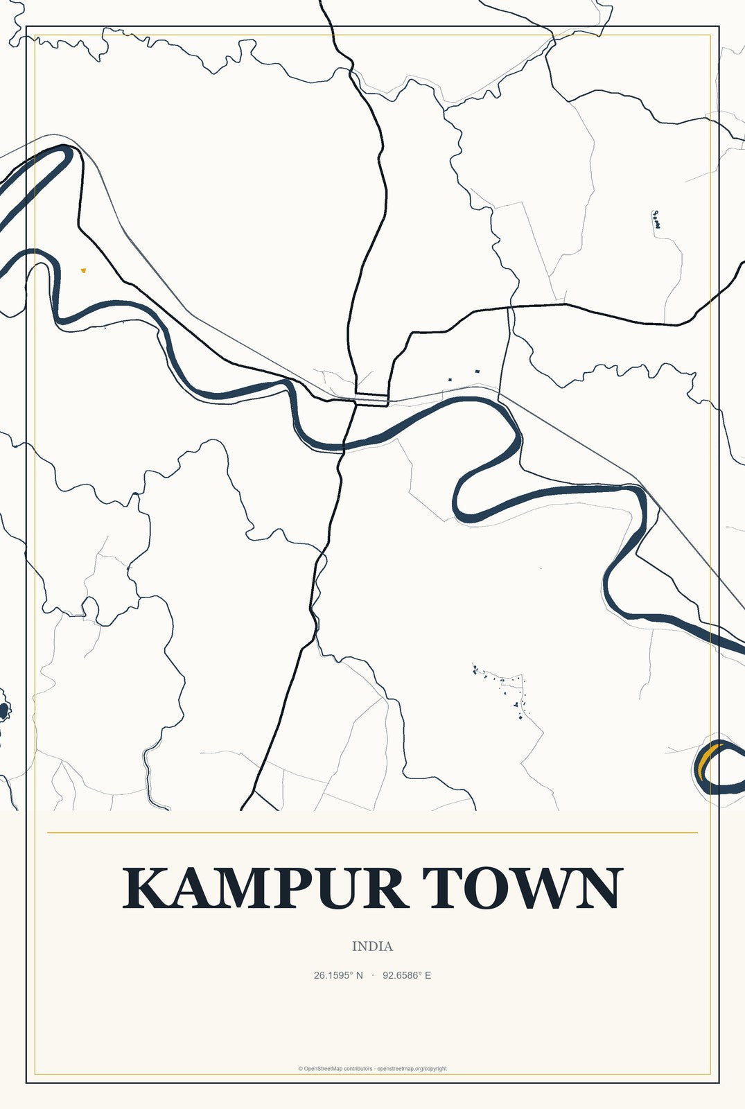Kampur Town, India City Map Aluminum Sign in Citrine Modern style