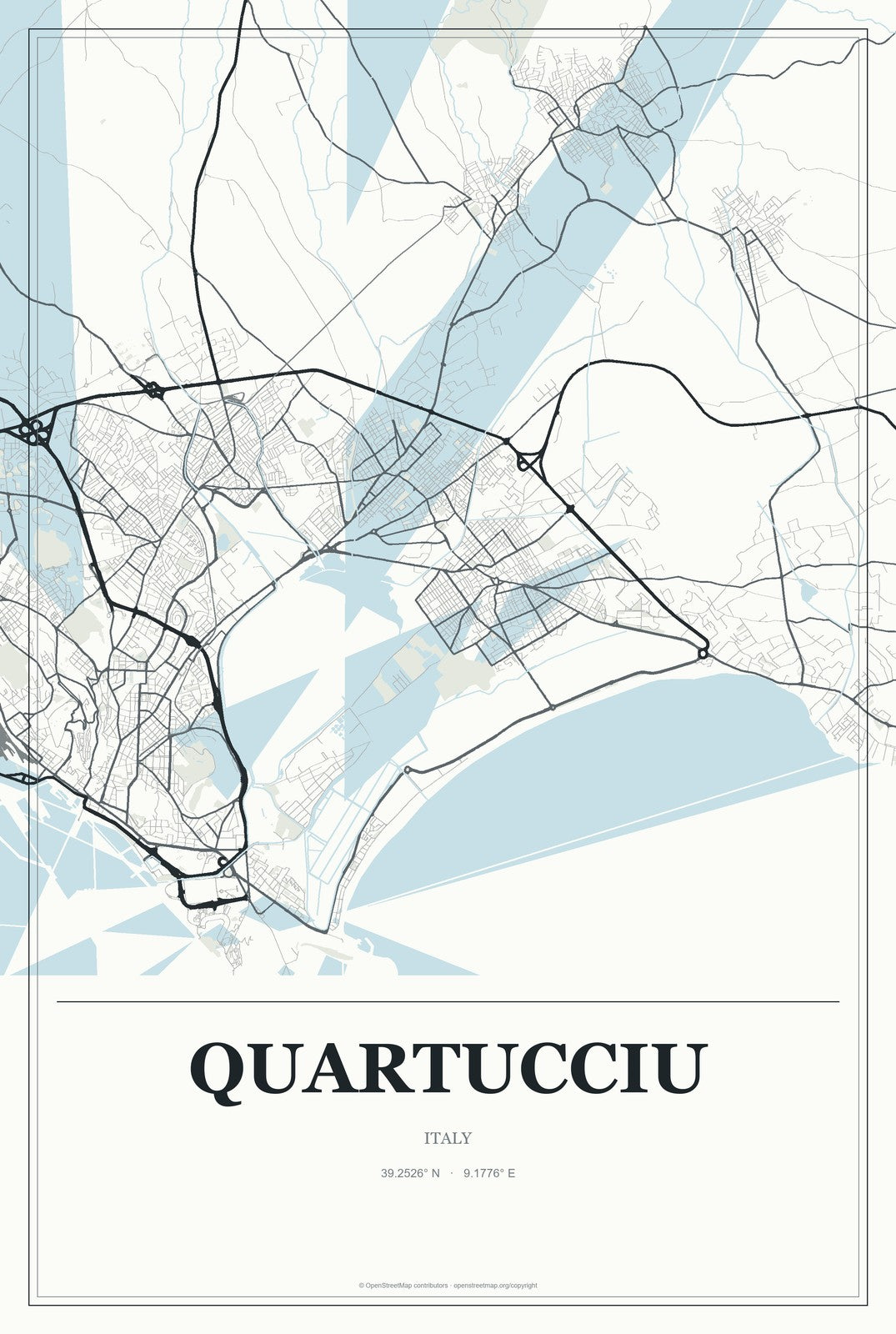 Quartucciu, Italy City Map Aluminum Sign in Gallery Air style