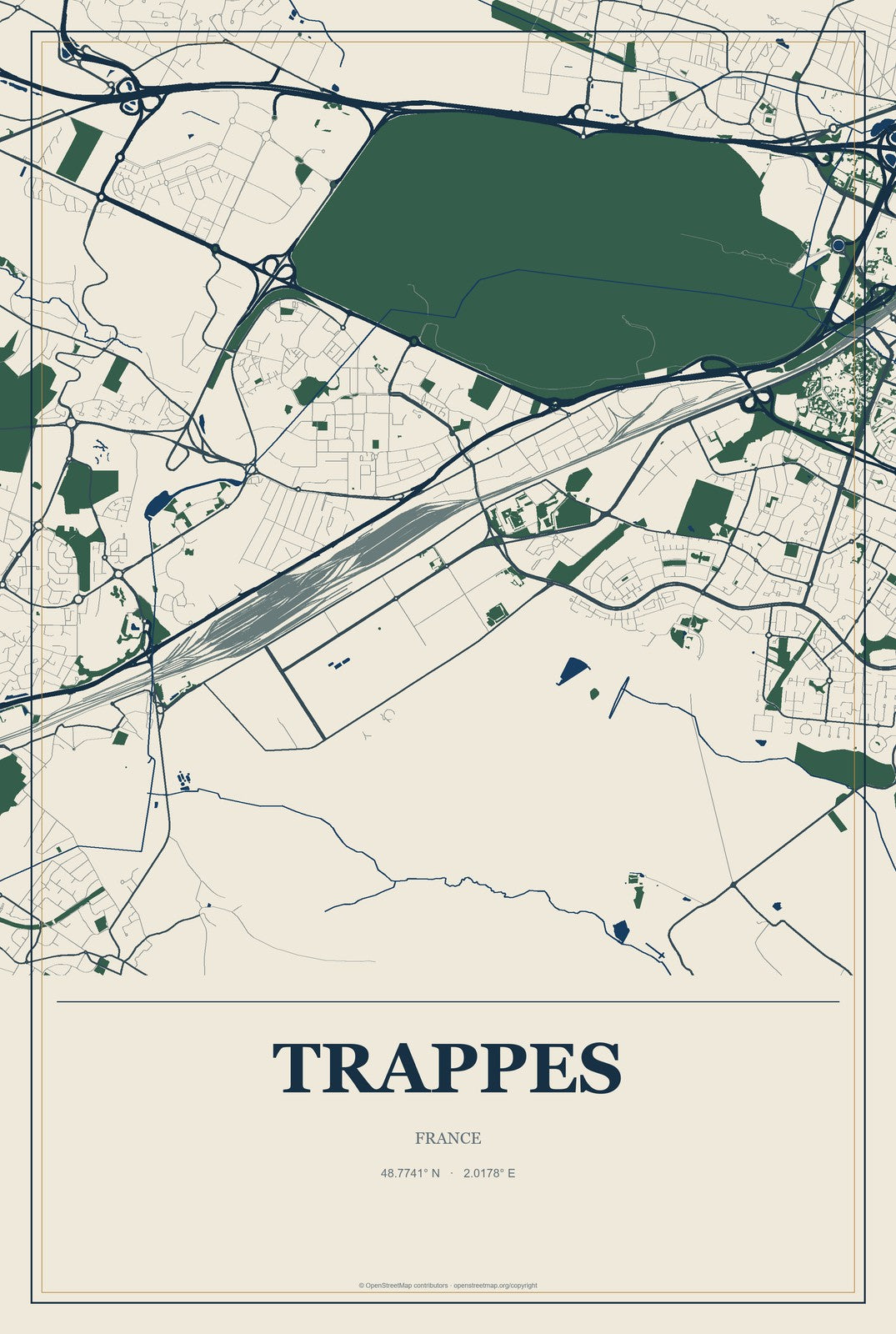 Trappes, France City Map Aluminum Sign in Coastal Cutout style