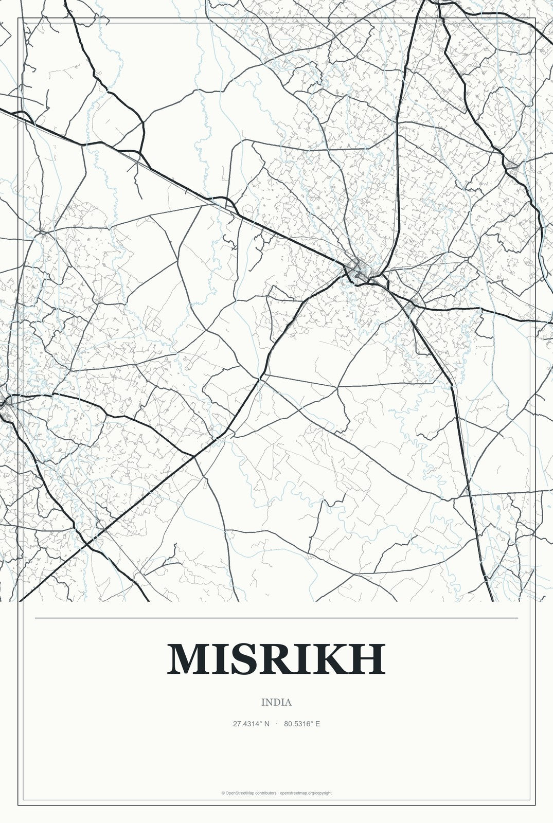 Misrikh, India City Map Aluminum Sign in Gallery Air style