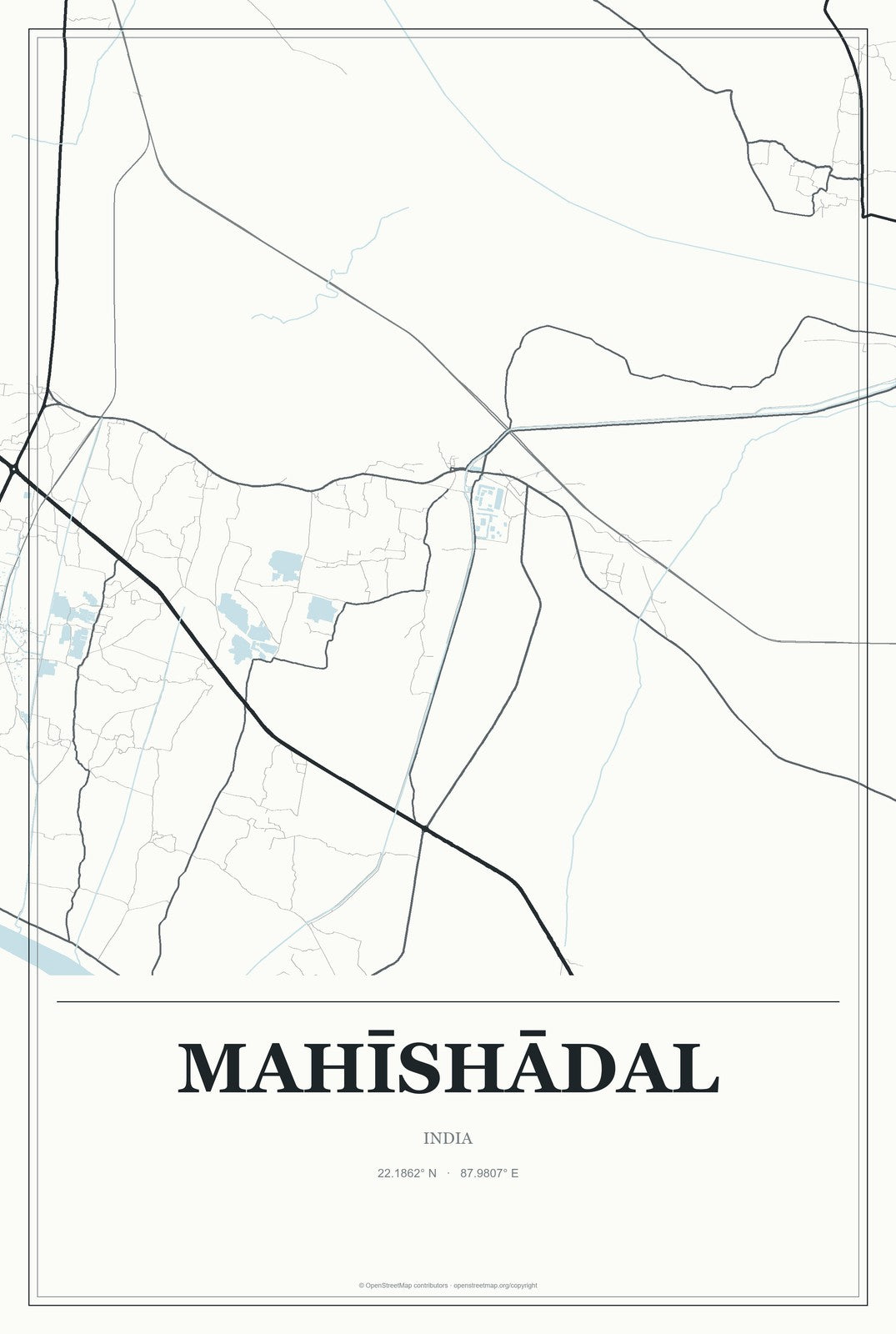 Mahīshādal, India City Map Aluminum Sign in Gallery Air style