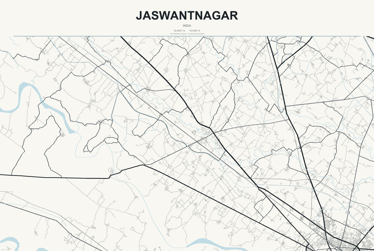 Jaswantnagar, India City Map Aluminum Sign in Headline Atlas style