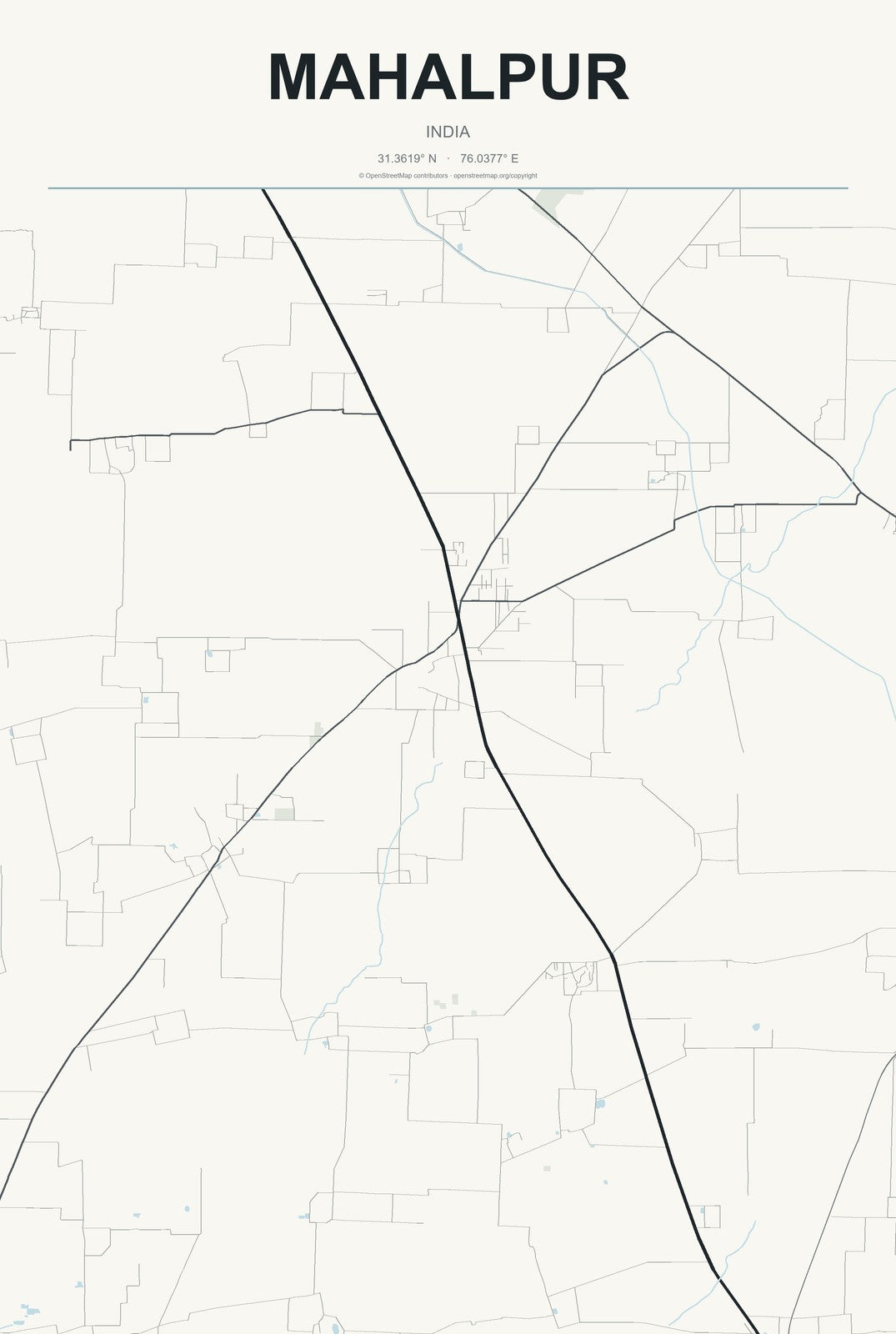 Mahalpur, India City Map Aluminum Sign in Headline Atlas style