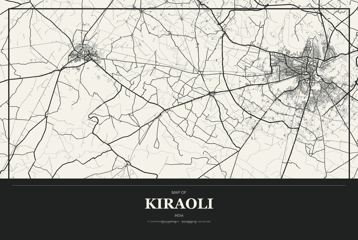 Kiraoli, India City Map Aluminum Sign in Museum Plaque style