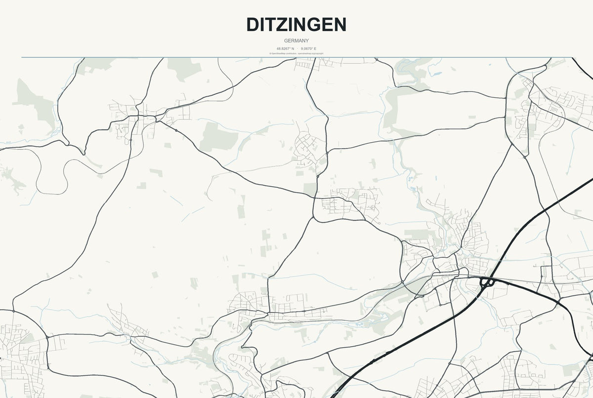 Ditzingen, Germany City Map Aluminum Sign in Headline Atlas style
