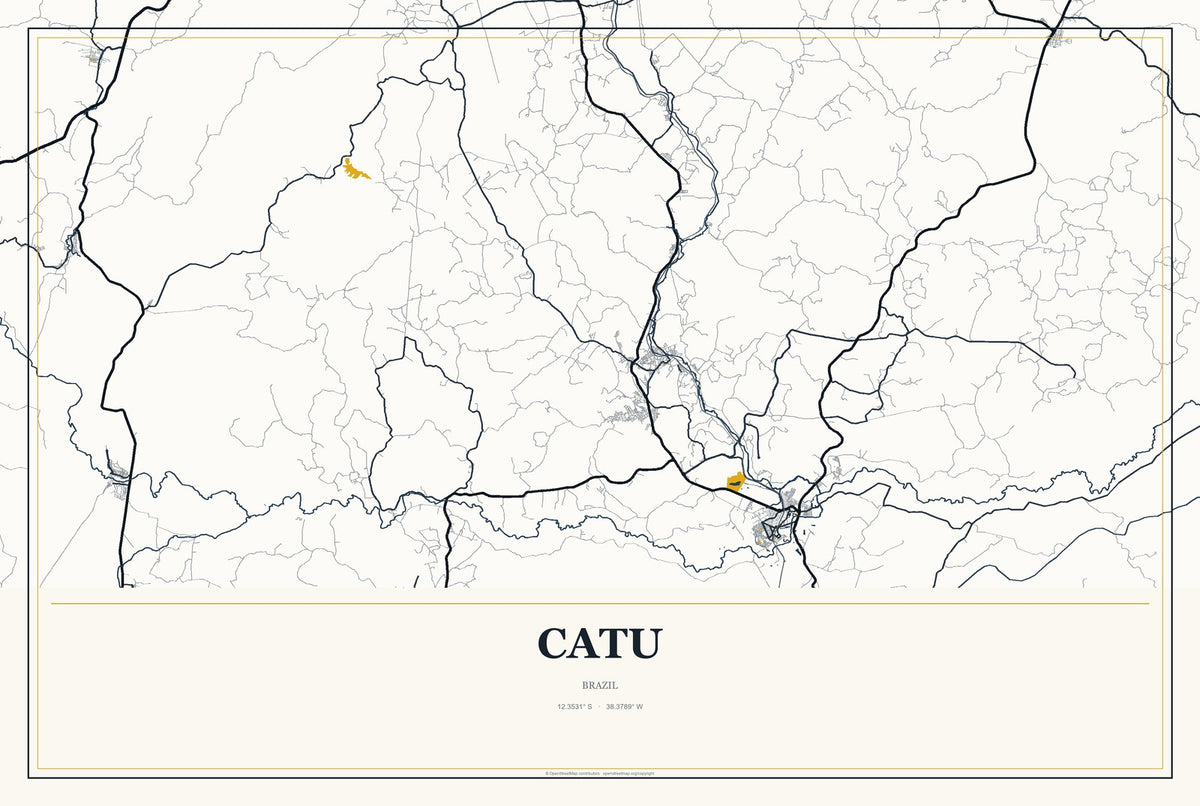 Catu, Brazil City Map Aluminum Sign in Citrine Modern style