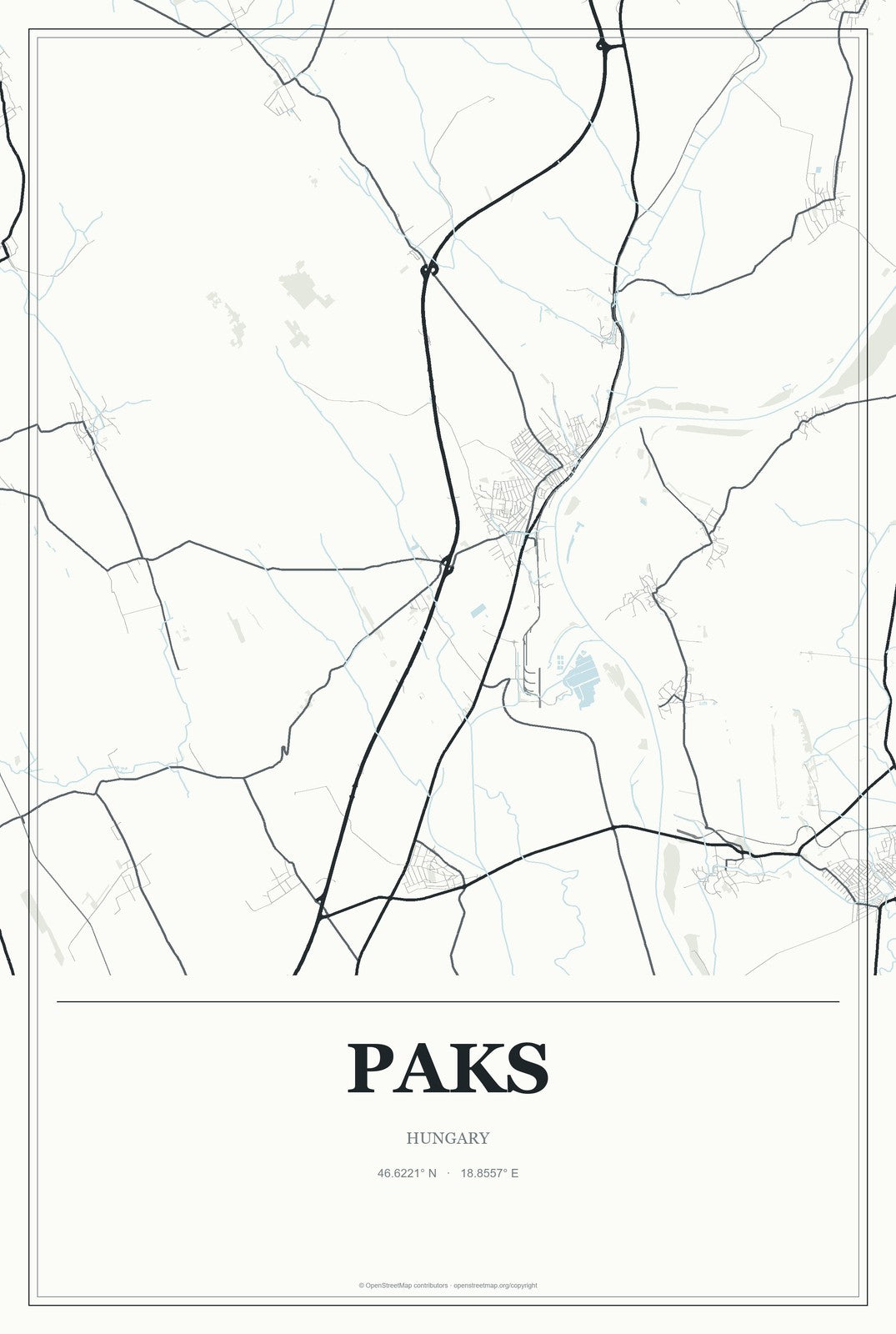 Paks, Hungary City Map Aluminum Sign in Gallery Air style