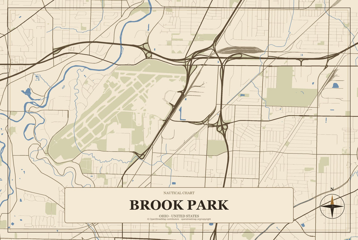 Brook Park, Ohio City Map Aluminum Sign in Heritage Nautical style