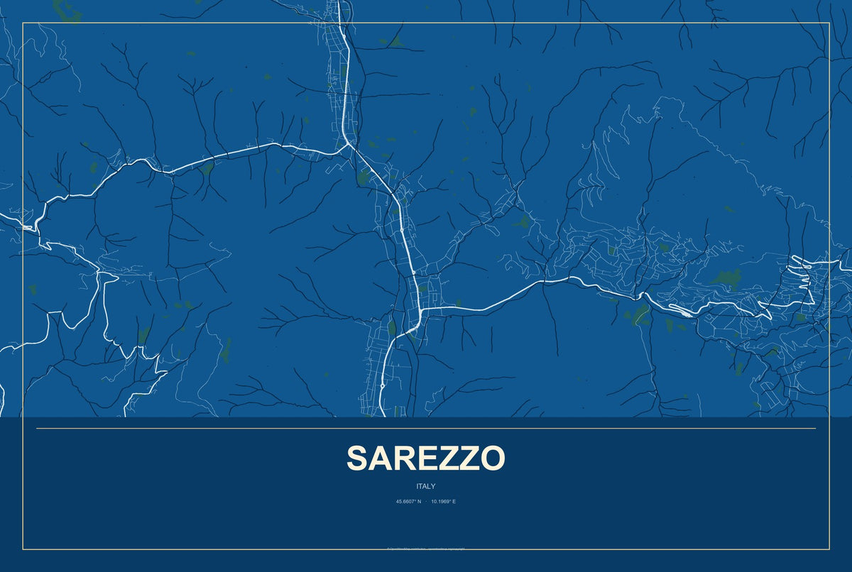 Sarezzo, Italy City Map Aluminum Sign in Harbor Cobalt style