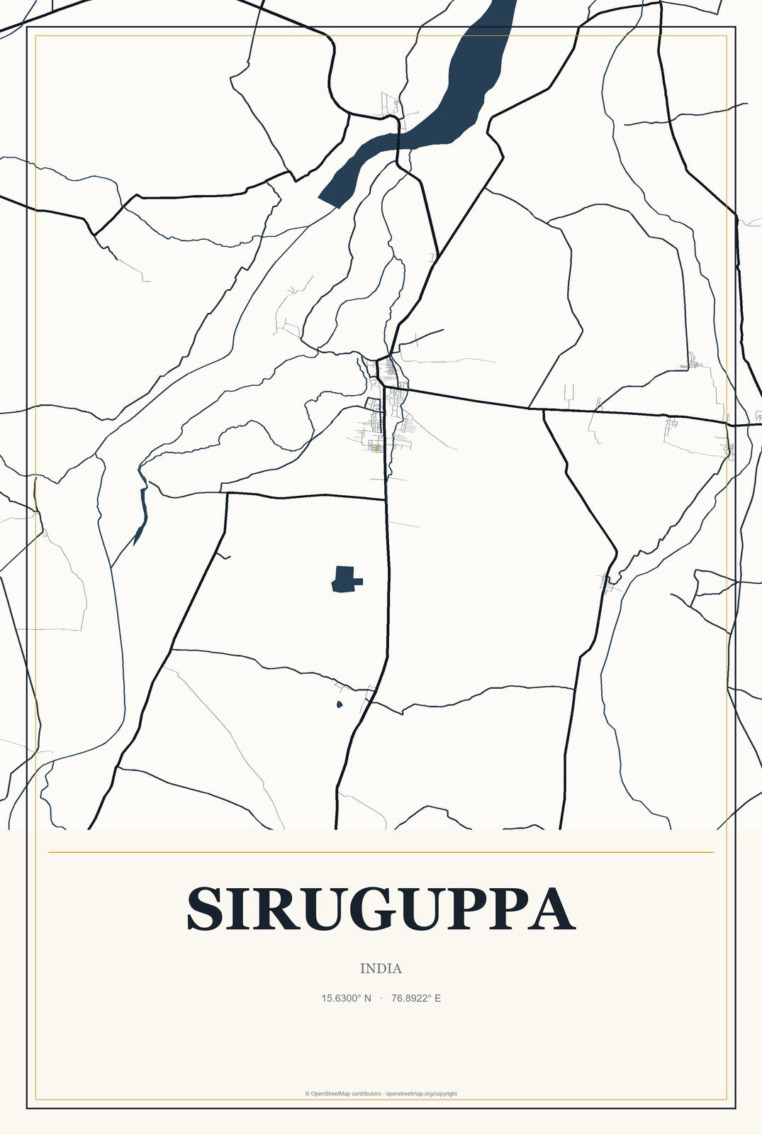 Siruguppa, India City Map Aluminum Sign in Citrine Modern style