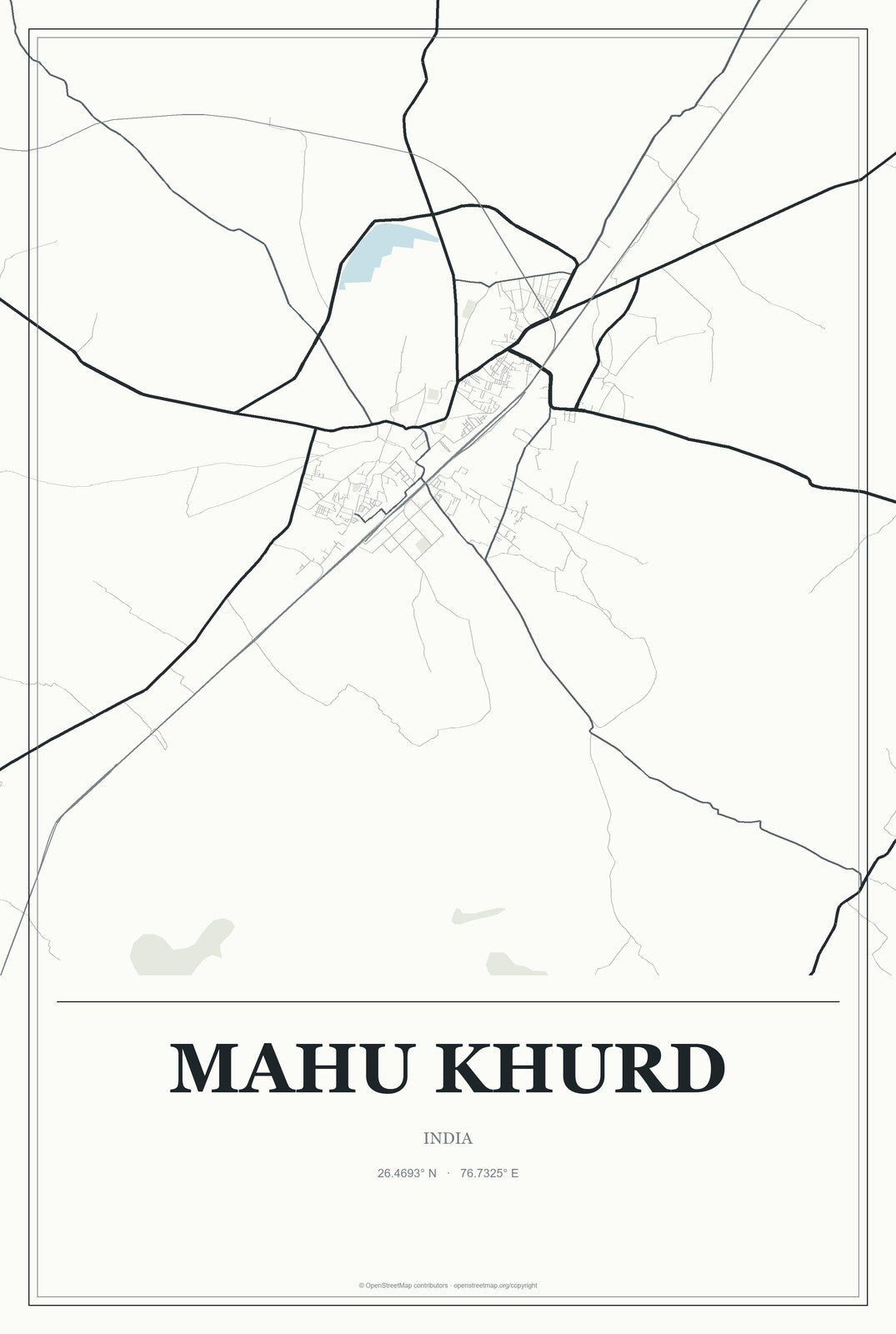 Mahu Khurd, India City Map Aluminum Sign in Gallery Air style
