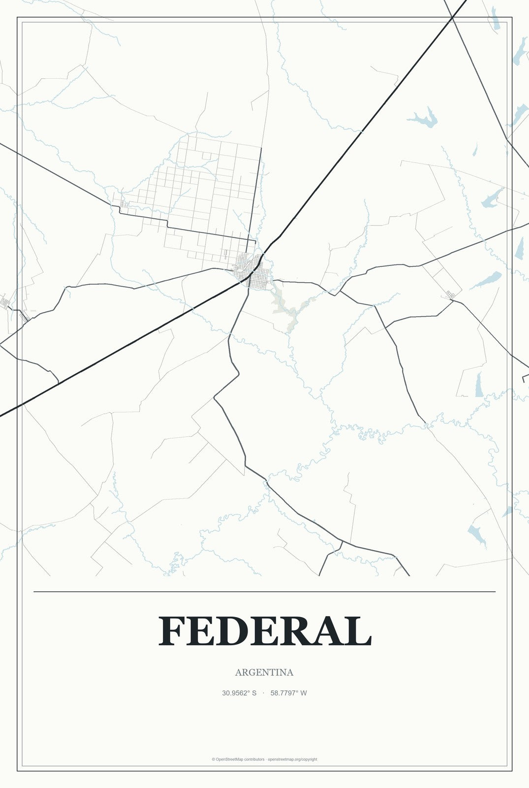 Federal, Argentina City Map Aluminum Sign in Gallery Air style