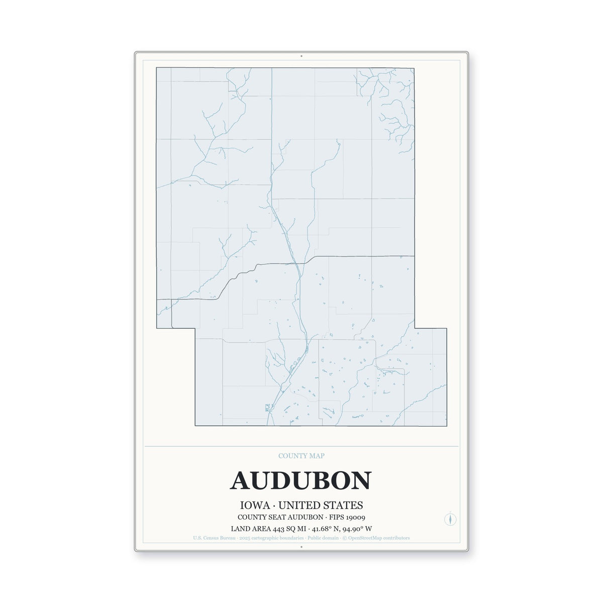 Audubon County, Iowa Map Aluminum Sign in Gallery Air style