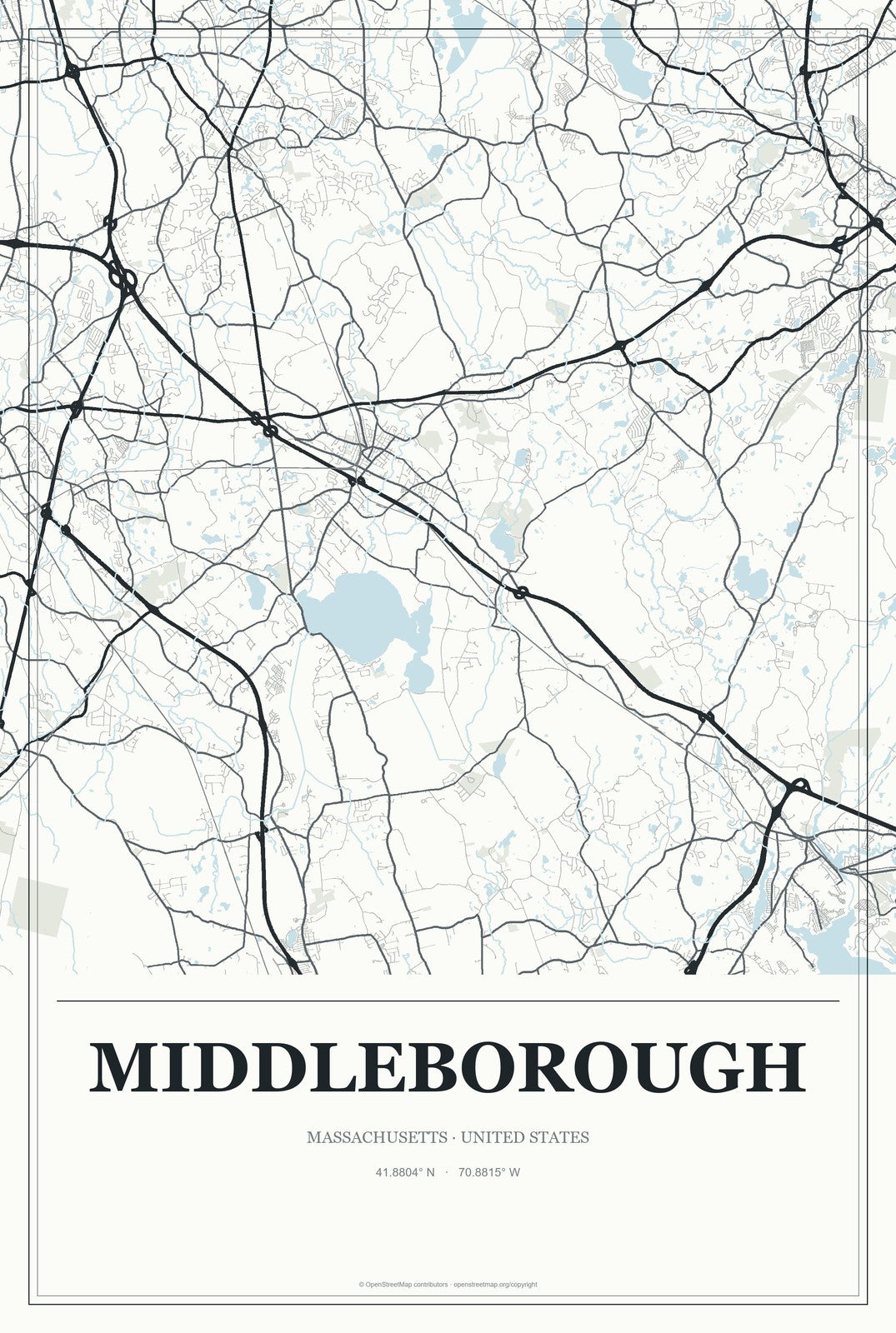Middleborough, Massachusetts City Map Aluminum Sign in Gallery Air style