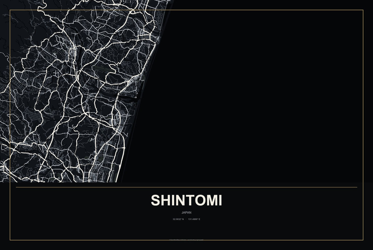 Shintomi, Japan City Map Aluminum Sign in Metropolitan Noir style