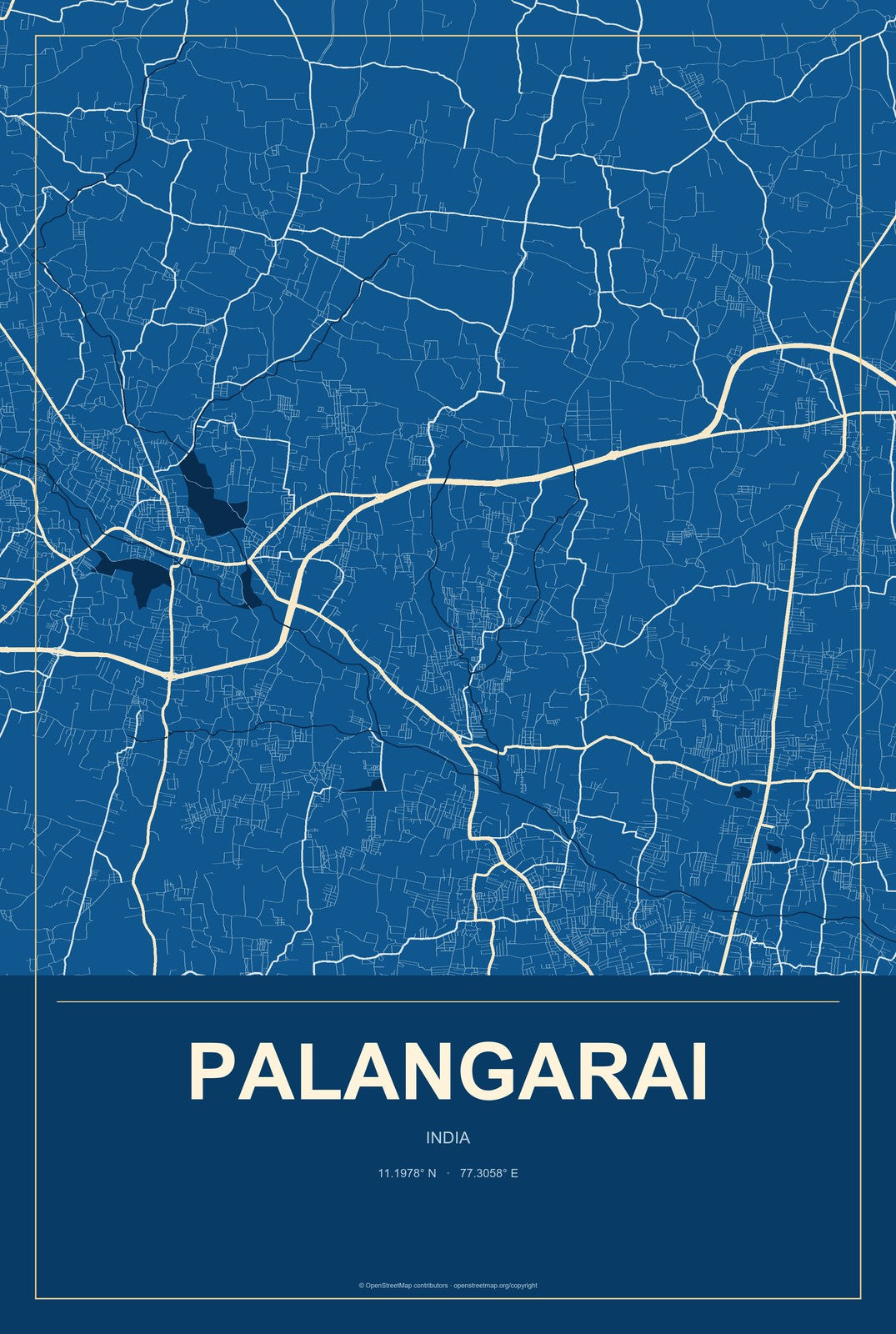 Palangarai, India City Map Aluminum Sign in Harbor Cobalt style