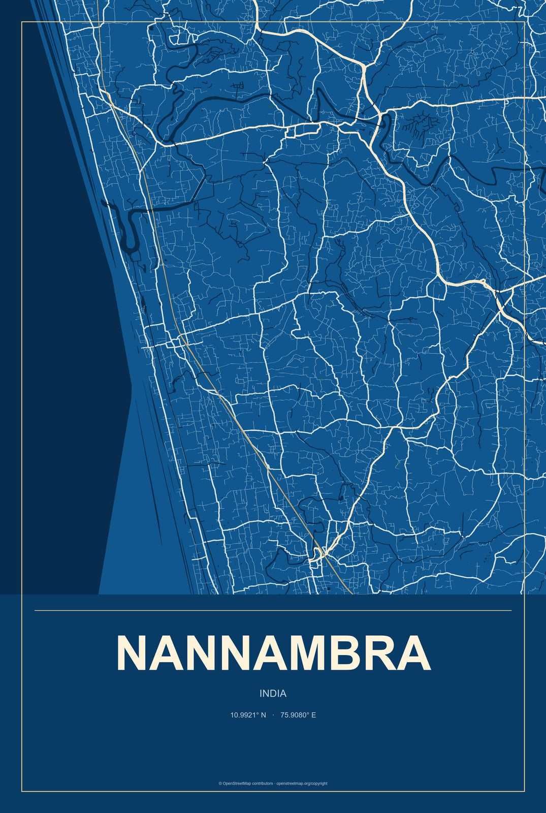 Nannambra, India City Map Aluminum Sign in Harbor Cobalt style
