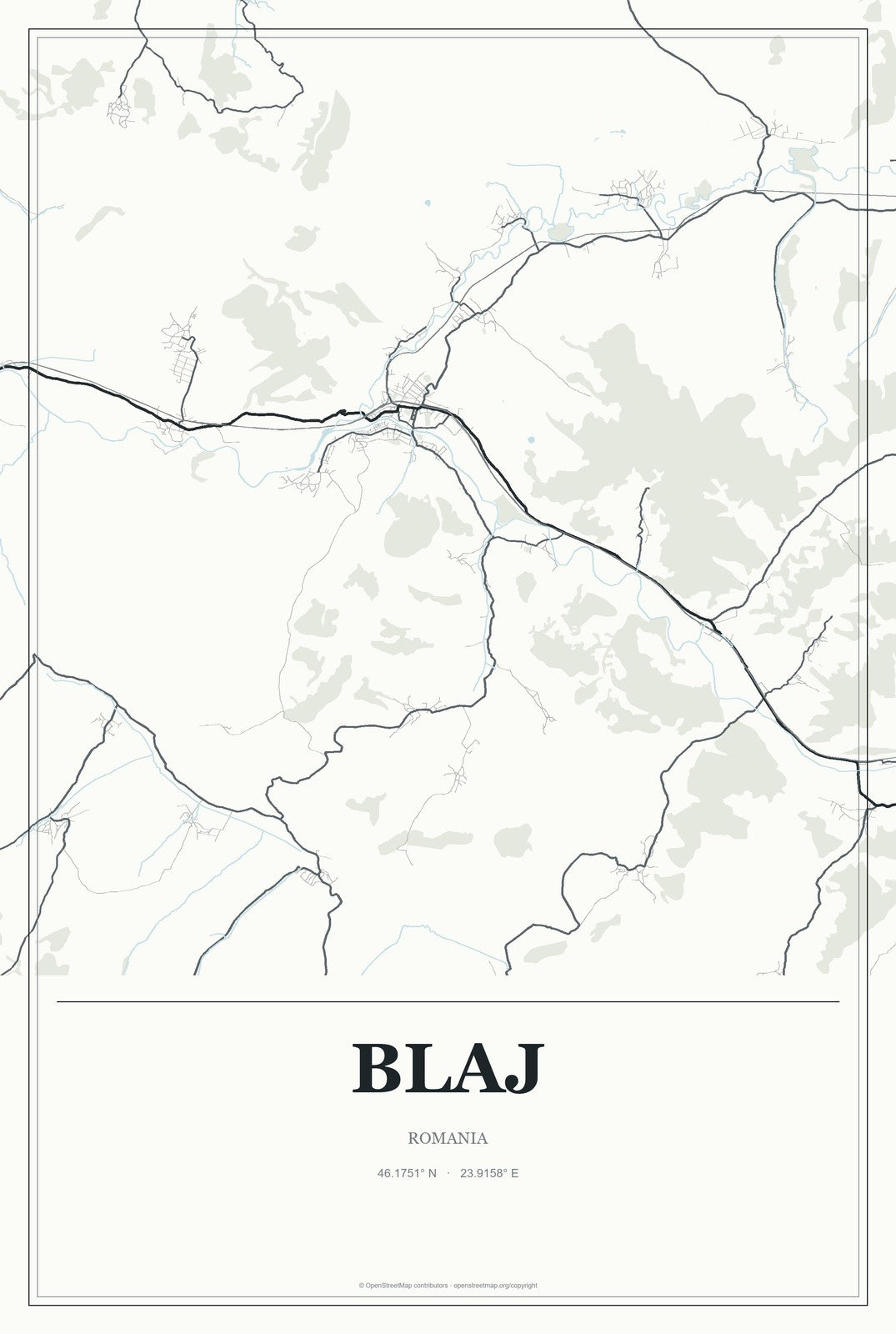 Blaj, Romania City Map Aluminum Sign in Gallery Air style