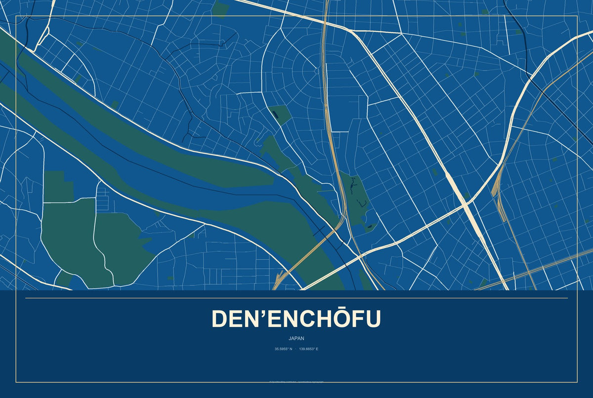 Den’enchōfu, Japan City Map Aluminum Sign in Harbor Cobalt style