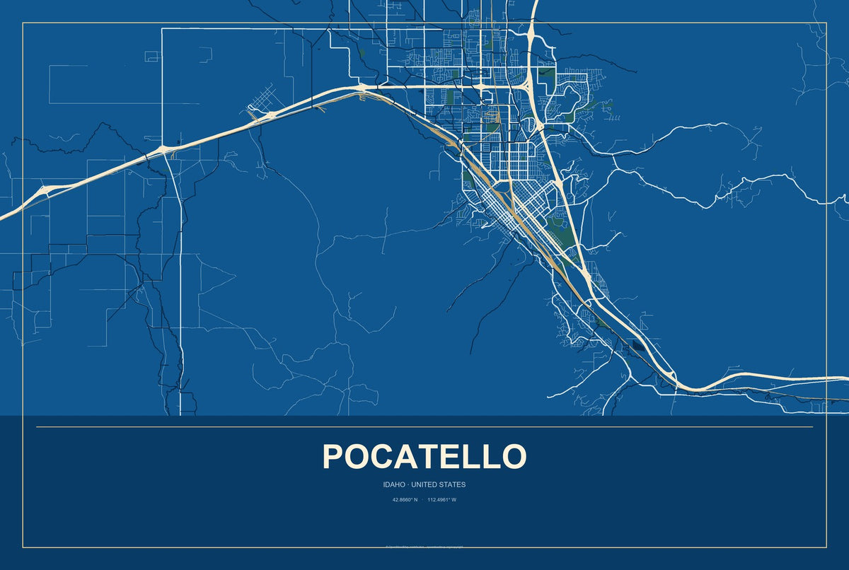 Pocatello, Idaho City Map Aluminum Sign in Harbor Cobalt style