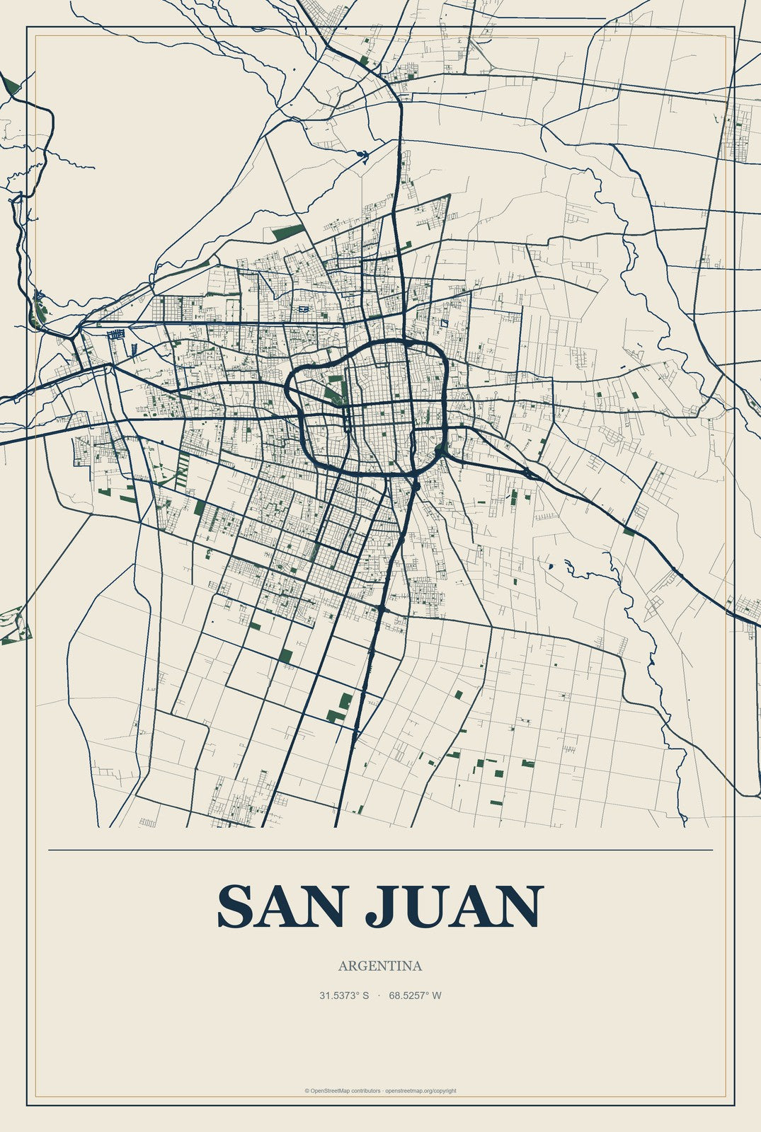 San Juan, Argentina City Map Aluminum Sign in Coastal Cutout style